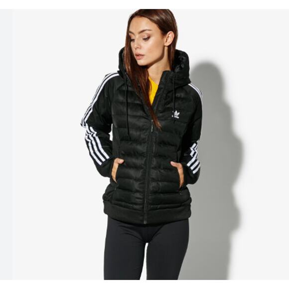 ADIDAS Originals Three Stripe Padded Puffer Slim Jacket DH4587 Black Noir Sz M - Picture 1 of 10
